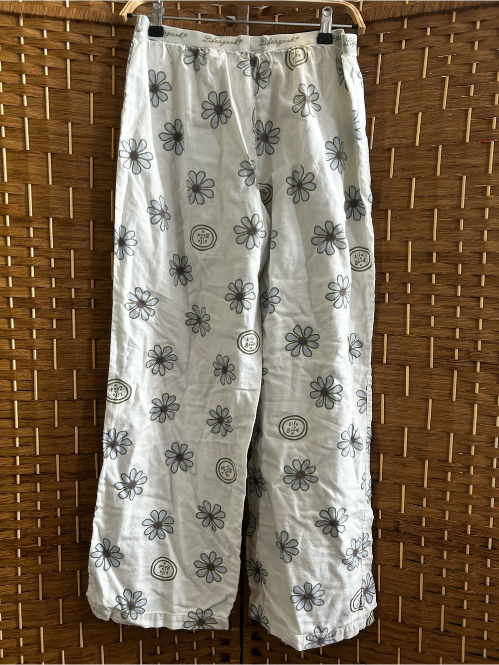Life is Good Daisy Floral Wide Leg Lounge Pajama Pants White Size M - Picture 4 of 4